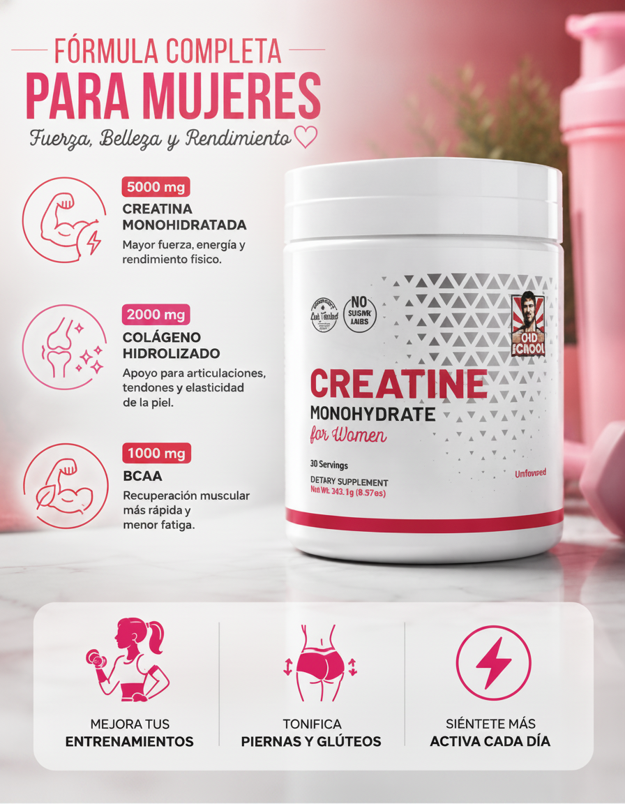 CREATINA Old School Labs para Mujeres — ambiente lifestyle premium