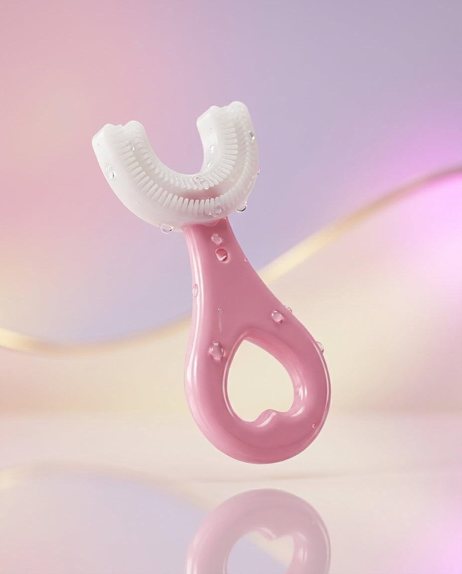 Cepillo de dientes en U de silicona para niños Mixora, rosa